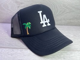 New Los Angeles Black La Hat 5 Panel High Crown Palm Tree Trucker Snapback - £14.96 GBP