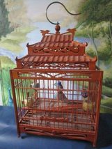 Compatible With Antique Chinese Bird Teak Cage With Ceramic Bird 17 X 9 X8 - £193.48 GBP