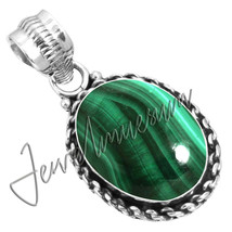 Shipping Fee Off Malachite Stamp 925 Fine Sterling Silver Pendant - £28.95 GBP