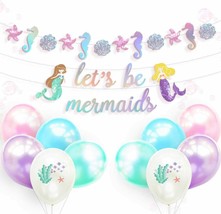 Birthday Party Decorations Pre-Assembled Glitter Mermaid Banner Let’s Be... - £14.75 GBP