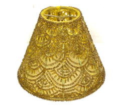 Golden Beaded Peacock Fan Tail Net Mesh Lamp Shade Unused 5 1/4" Wide - $9.41