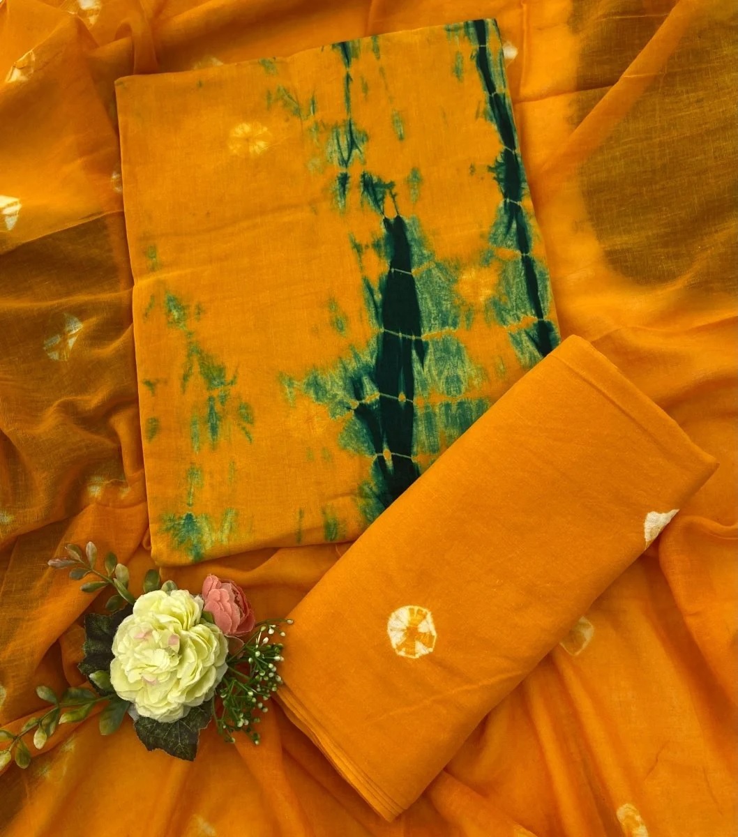 Suits- Cotton Printed Suit Set for Women-  Unstitched Top Bottom Dupatta... - $30.00