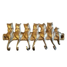 Vtg Brass Cat Wall Hanging Plaque 6 Hangers FREE SHIP 7&quot; Keys Clothes Je... - £21.26 GBP
