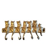 Vtg Brass Cat Wall Hanging Plaque 6 Hangers FREE SHIP 7&quot; Keys Clothes Je... - £21.14 GBP