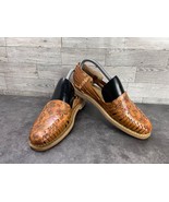 Artisanal Huarache Women Shoe Brown 7.5 M Leather Slip On Floral Strappy... - $51.36 CAD