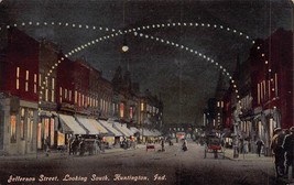 Huntington Indiana~Jefferson STREET-NIGHT View South~Arch LIGHTS~1910 Postcard - £10.05 GBP