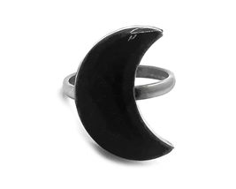 Mia Jewel Shop Crescent Moon Chip Stone Inlay Ring Crushed Acrylic Lunar Silver  - £12.40 GBP