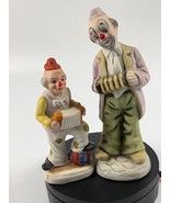 2 Vintage Bisque Porcelain Clown Figurine playing accordion 8 &amp; 5in Tall - $31.58 CAD