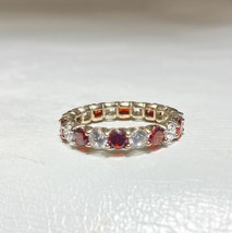 Eternity band red clear crystal stacker band ring sterling silver women size 7.7 - £27.70 GBP