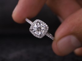 1.5 Ct Cushion Cut Stone Halo Engagement Ring Anniversary Pave Set Weddi... - $82.31+