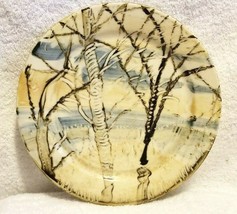 Decorative Plate Trees Earthtones Gallery Art Signed Crackle Glaze 9.25&quot; - £27.45 GBP