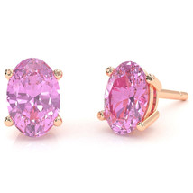 Lab-Created Pink Sapphire 8x6mm Oval Stud Earrings in 10k Rose Gold - £207.03 GBP