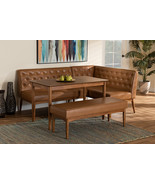Mario Tan Faux Leather Upholstered and Walnut Brown 4Pc Dining Nook Set - $24,417.36 MXN