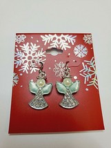 Kohl&#39;s Women&#39;s Christmas French Wire Drop Earrings Angels With Rhinestones - £8.09 GBP