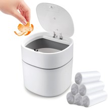 Mini Desk Trash Can With Lid With Trash Bags 180 Pcs Press-Top 0.5 Gallon Tiny C - £27.17 GBP