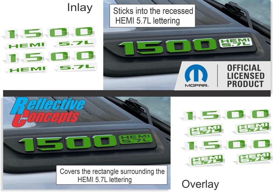 1500 HEMI 5.7L Hood Emblem Overlay Decals - 19-22 Ram Rebel & Laramie Sport H...