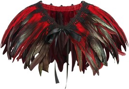 Women&#39;s Black Natural Feather Shawl Cape Gothic Feather Shrug Poncho Collar Hall - £31.81 GBP