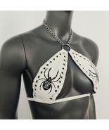 Gothic Black Spider Print White Vinyl Vampira Cross Top Bra - $56.00