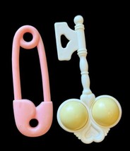 Vintage Baby Rattles Lot Of 2 Plastic Toys 1960s Pink Safety Pin Key Teethers - $11.29