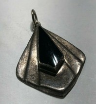 Native American Diamond Shaped Black Stone Necklace Pendant Sterling Silver .925 - $30.09