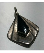 Native American Diamond Shaped Black Stone Necklace Pendant Sterling Sil... - $561.36 MXN