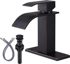 Waterfall Spout Bathroom Sink Faucet With Deck Plate And Pop-Up, 1 Or 3 Holes. - £70.11 GBP
