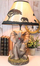 African Safari Glow Sitting Elephant with Trunk Up Desktop Table Lamp With Shade - $81.95