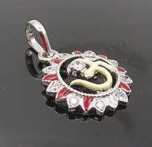925 Sterling Silver - Petite Shiny Topaz Om Spiritual Symbol Pendant - PT6792 - £21.16 GBP