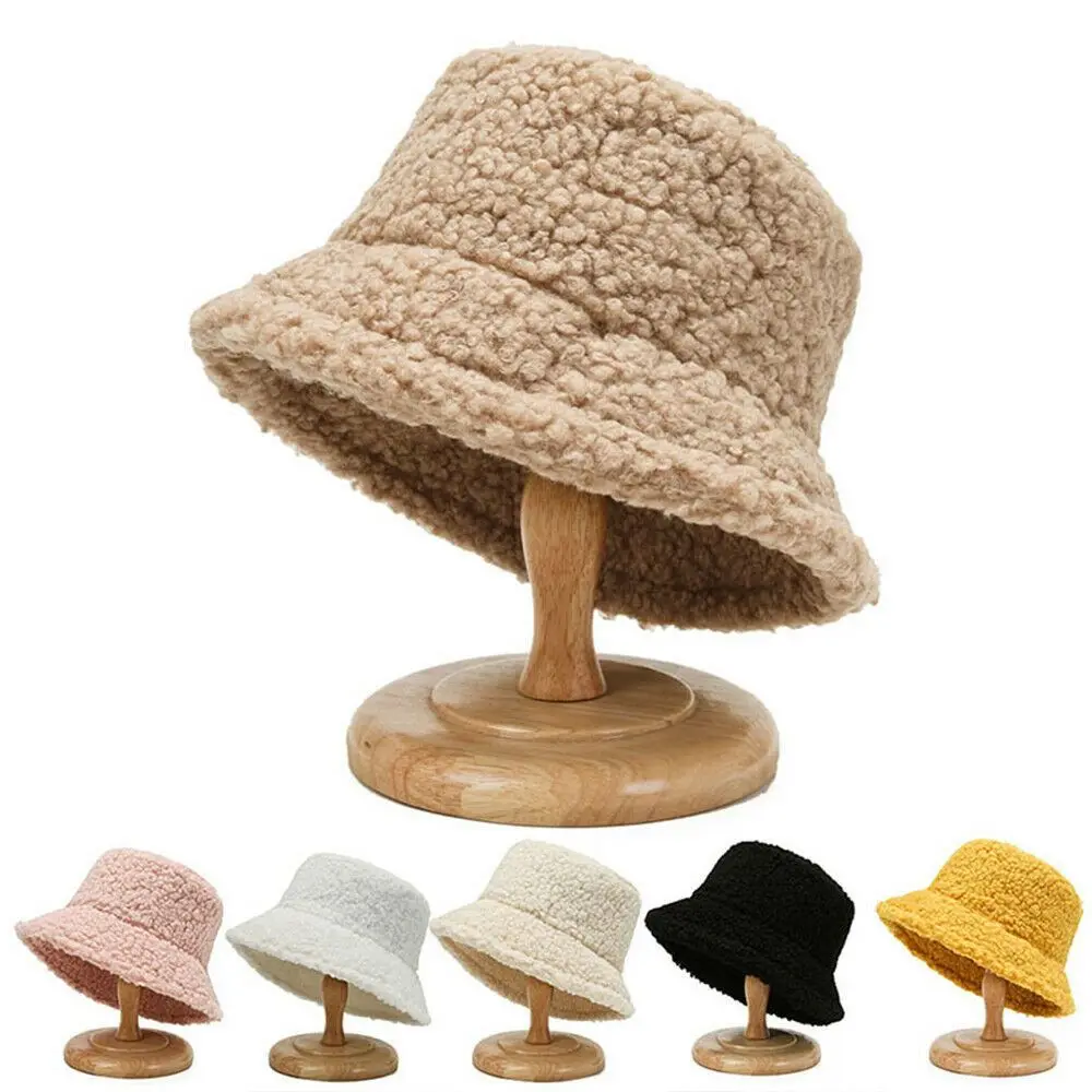 1Pc Winter Outdoor Fisherman Cap Warm Soft Lamb Wool Panama Hat Men Women Bucket - £10.82 GBP+