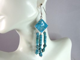 Womens Vintage Estate Sterling Silver Turquoise Earrings 10.8g E6099 - £50.89 GBP
