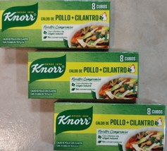 3X Knorr Caldo De Pollo Y Cilantro & Chicken Bouillon - 3 Boxes Of 8 Cubes Each - £11.37 GBP