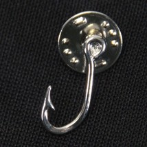 Fish Hook Fishing Silver Tone Metal Lapel Pin Tie Tack Fisherman  Vintage - $7.83