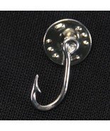 Fish Hook Fishing Silver Tone Metal Lapel Pin Tie Tack Fisherman  Vintage - £6.17 GBP