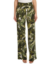 Womens Worth New York $498 8 USA Palm Print Silk Pants Green White Tall Wide - $493.02