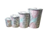 Vintage Guyroc Sponge Painted Gray Mint Pink Ceramic Inset Canister Set ... - $57.00