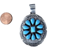 Bobby Johnson Navajo Sterling Sleeping Beauty Turquoise Cluster Pendant - £344.24 GBP