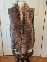 Chico&#39;s Women&#39;s Size 3 Faux Fur Collar Brown Tan Tones Cardigan Sweater ... - £31.61 GBP