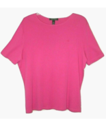 Ralph Lauren Women&#39;s 1X Shirt Short Sleeve 100% Cotton Pink w Logo EUC - £19.56 GBP