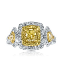 1.39 Carats Coussin Jaune Anneau Fiançailles Diamant 18k Blanc Or - £2,483.19 GBP