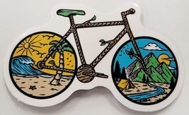 Bicycle With Beach and Mountain Camping Scenes in Wheels Sticker Decal Awesome - £1.83 GBP