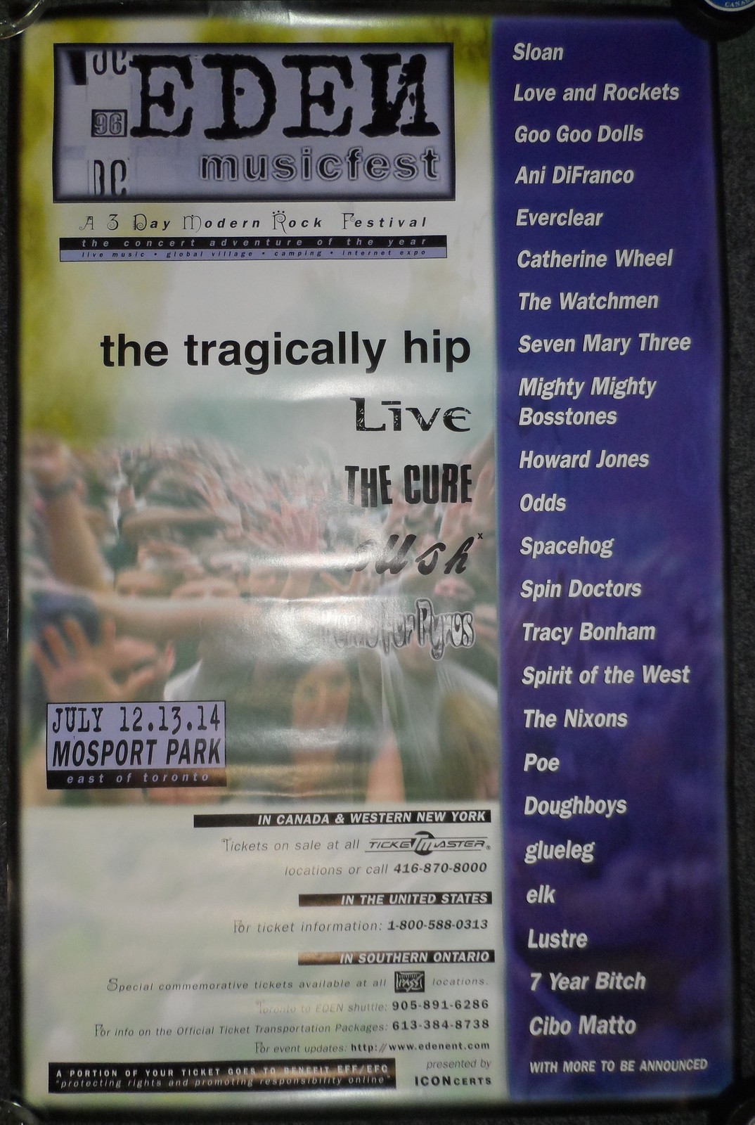 Tragically Hip Eden Festival Original Poster 34*22 Inch The Cure Bush Mo... - $125.00