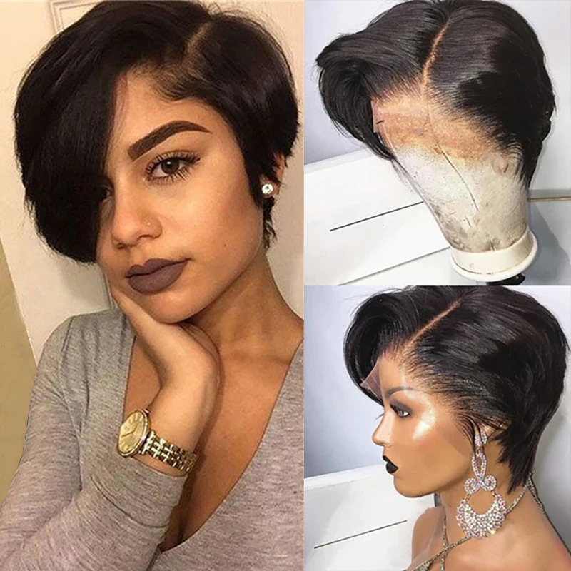 Short Bob Pixie Cut Wig Human Hair Brazilian Ombre Human Hair Lace Wigs Straig - £40.59 GBP