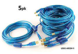 5-Pack 20Ft Hi-Speed Usb 2.0 A To Usb B-Type Printer Cable W/ Ferrite Cores, Bl - £88.85 GBP