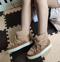 Egonery cute wool snow boots 2022 winter style low heel warm shoes round toe slip on thumb200