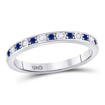 10kt White Gold Round Blue Sapphire Diamond Alternating Stackable Band Ring - £303.85 GBP