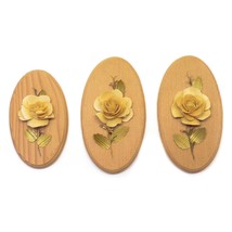 Lot of 3 Vintage Art Craft Wood Shaving Roses On Plaques Natural Wood Color 6.5&quot; - £19.42 GBP