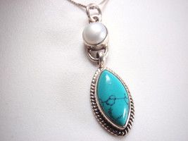 Cultured Pearl and Simulated Turquoise 925 Sterling Silver Pendant receive exact - $5.39