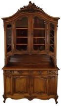 Buffet Louis XV Rococo 1890 Mahogany Wood Glass Doors Carved Flourish - $9,349.00
