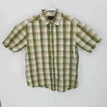 Wolverine Mens Button Front Shirt Green White Plaid Short Sleeve Cotton Blend L - £14.26 GBP