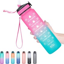 32 oz Water Bottles with Times to Drink and Straw Motivational Water Bottle with - £18.80 GBP